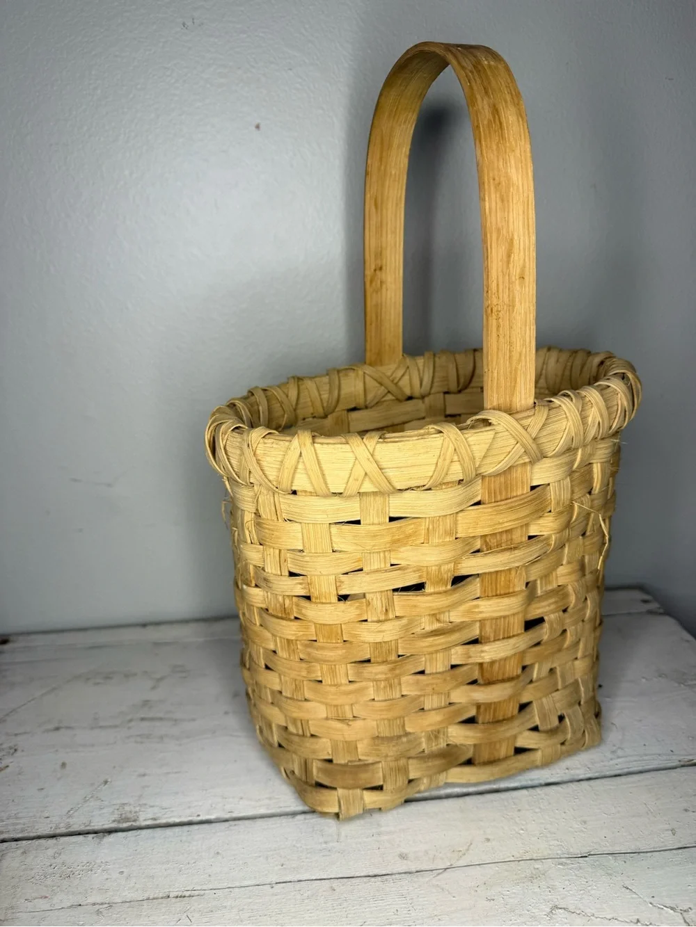Vintage HandMade Split Wood Woven Wine Carrier Basket For 2 Wine Bottles Sturdy